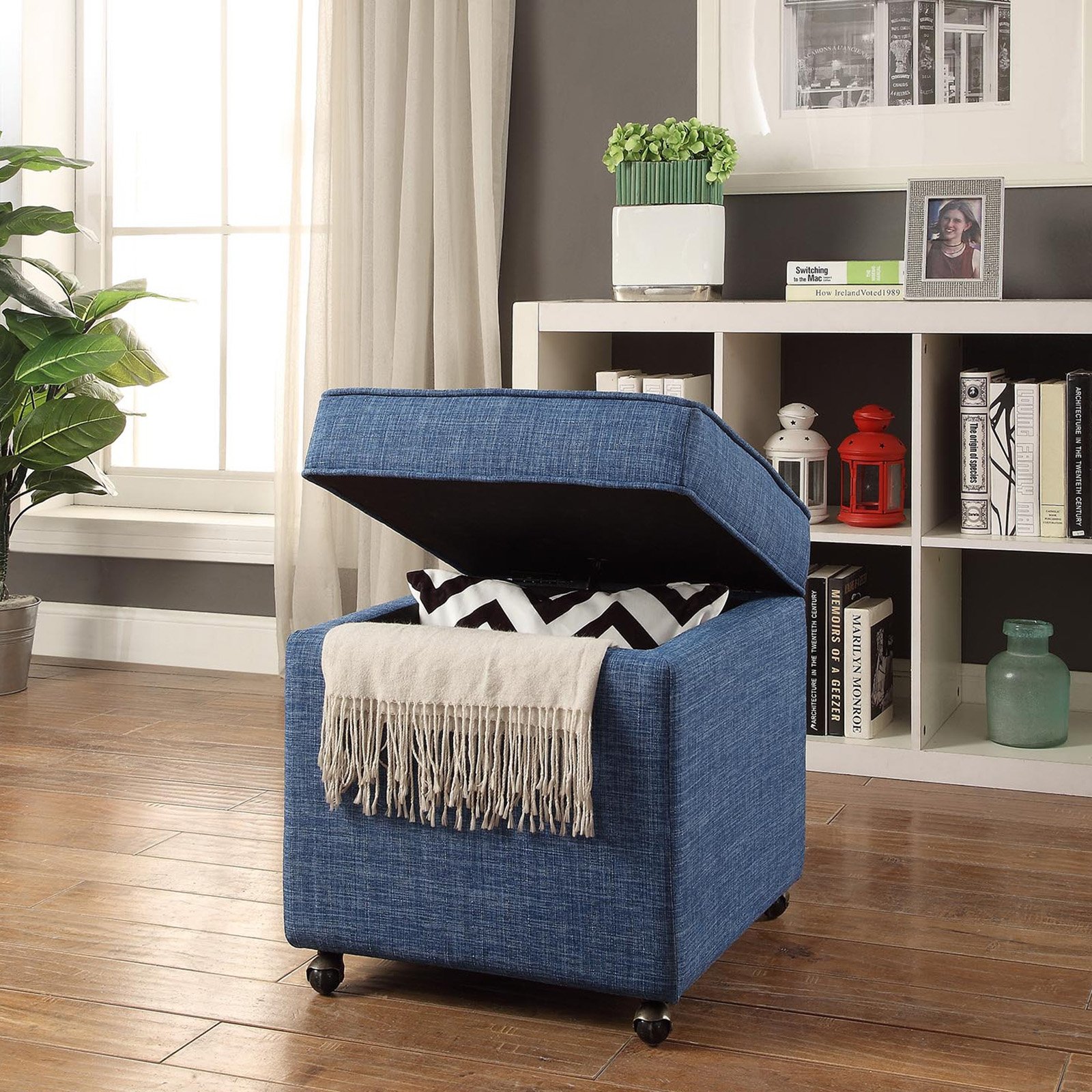 Inspired Home Sophie Linen Storage Ottoman Cube