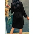 thumbnail image 7 of Asyoly Womens Dresses Long Sleeve A Line Dress Pleated Button Swing Mini Dress Solid Crewneck Elastic Waist Short Dress with Pocket, 7 of 7