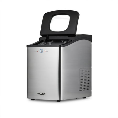 NewAir - 40 lb Portable Ice Maker with Nugget Ice Production - Stainless steel