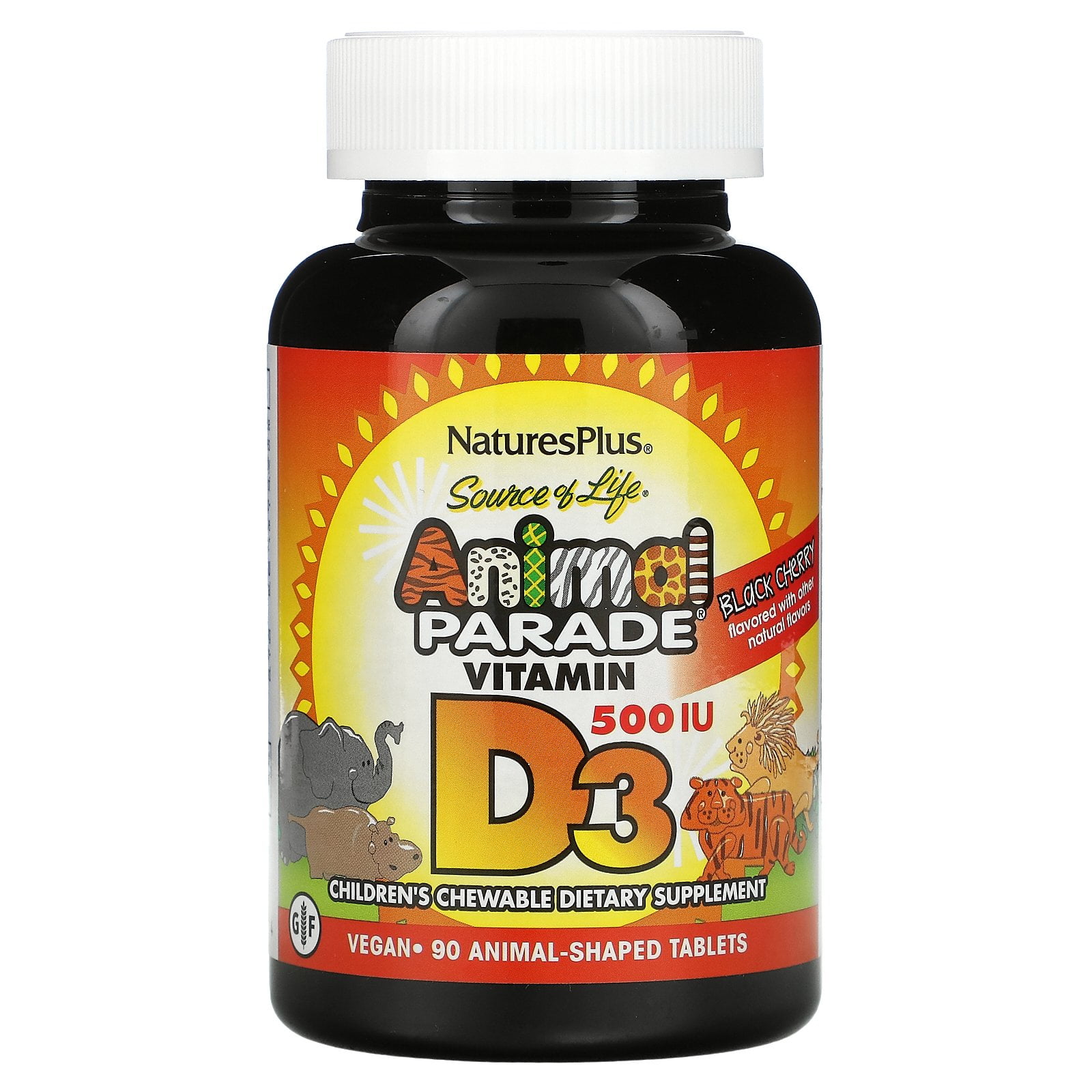 Nature's Plus Source of Life, Animal Parade, Vitamin D3, Black Cherry , 500 IU, 90 Animal-Shaped Tablets