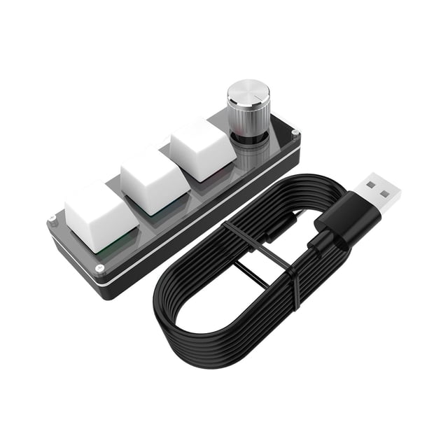 Decodeary Mini Clavier 3 Touches Compact USB Filaire Clavier Mécanique RVB avec Musique, Jeux et Programmation Interface USB-C Longueur de Câble Blanche 1 m