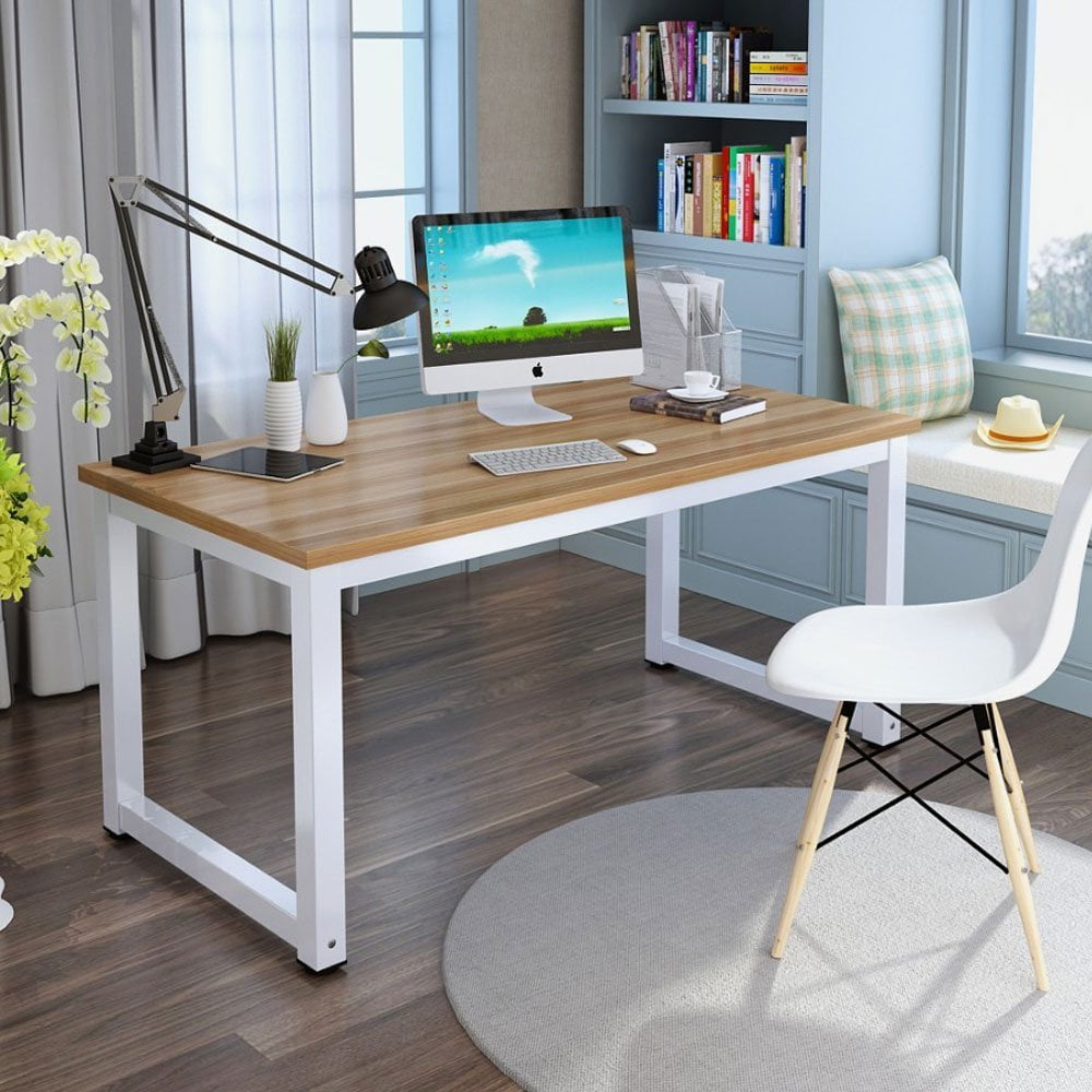 Tribesigns Modern Computer Desk 47 Office Study Table Writing Walnut White Leg