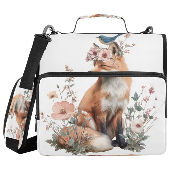 Water-Resistant 3-Ring Binder Organizer with Multiple Pockets Zipper Binder Bag for Office Fox with A Bird