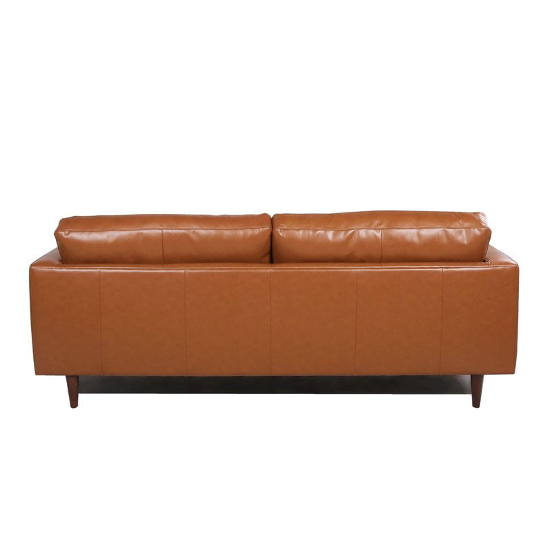Maklaine Midcentury Modern Leather, Camel Back Leather Sofa