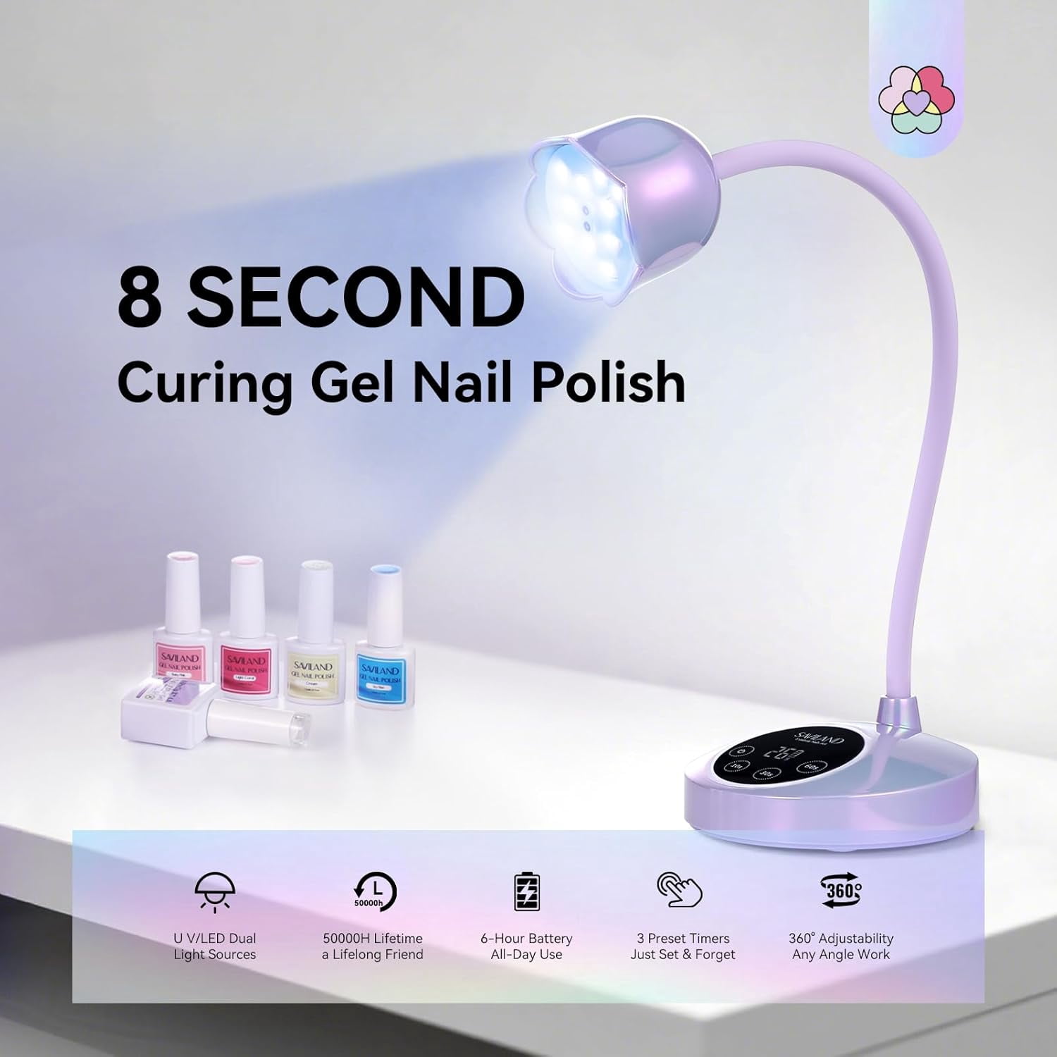 NEI Advanced 30W UV Nail Lamp: Purple Gel Nail Lamp Cordless U V Light for Gel Nails Smart Sensor LED Flash Cure Lamp lampara led para uñas Profesional Gooseneck 8S Fast Cure Nail Salon Manicure