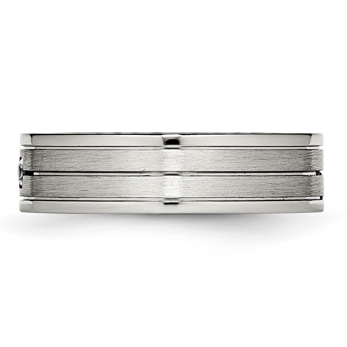 Stainless Steel Brushed and Polished Grooved CZ Ring