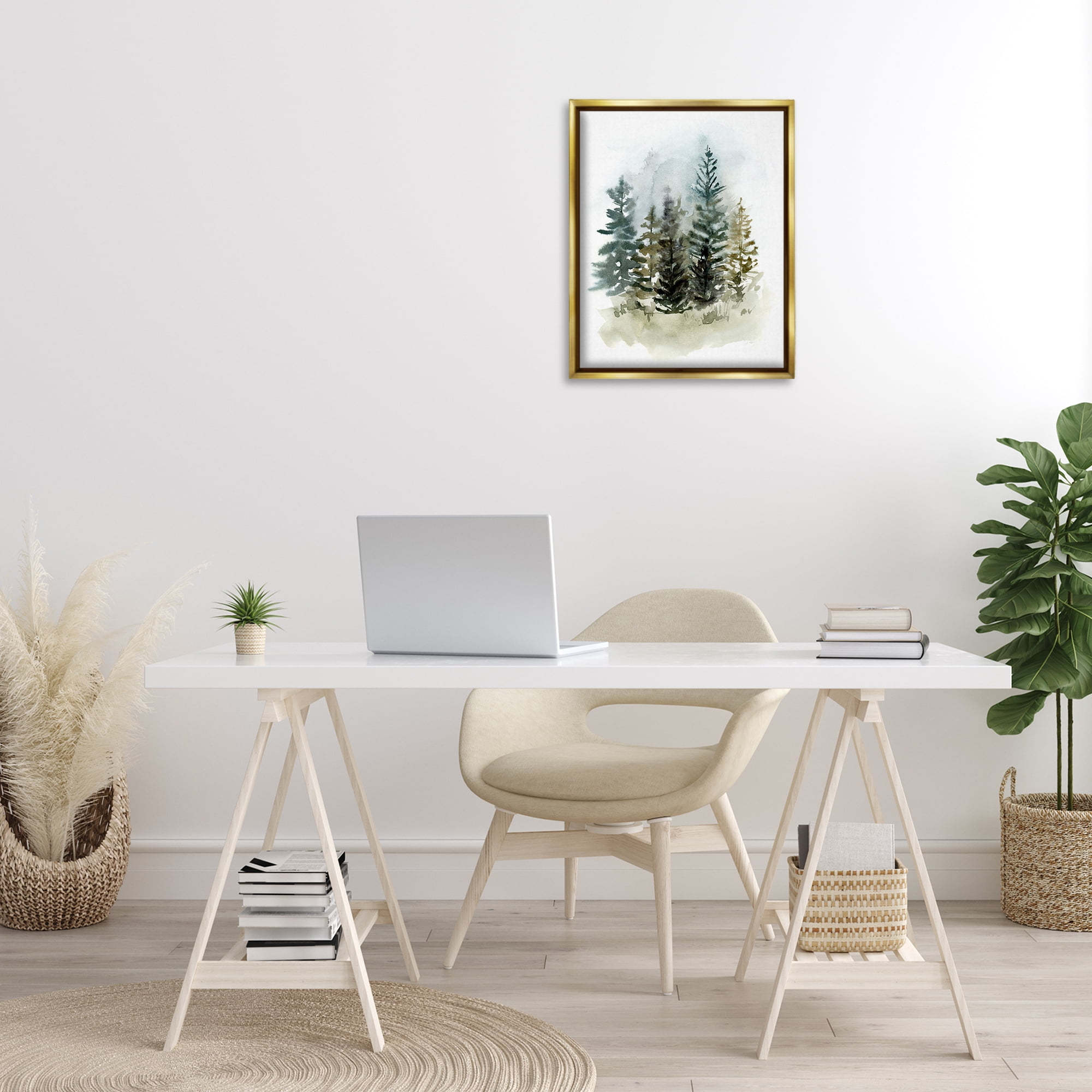 Stupell Industries Layered Woodland Trees Botanical & Floral Painting Gold Floater Framed Art Print Wall Art, 17 x 21