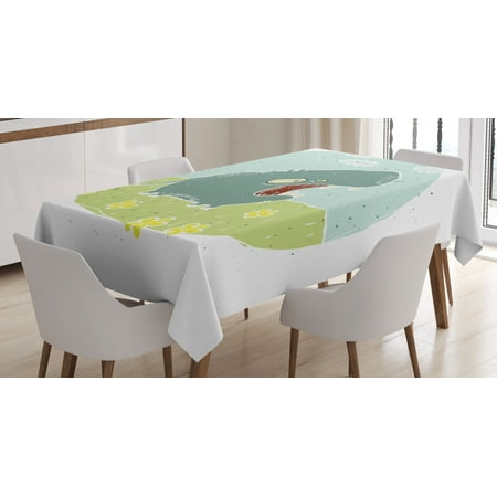 

Hippo Tablecloth Hand Drawn Grungy Illustration of Hippo Roaring on Background with Flowers and Clouds Rectangular Table Cover for Dining Room Kitchen 60 X 90 Inches Multicolor by Ambesonne