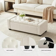 Weture Storage Ottoman Bench with Tufted, Safety Hinge & Upholstered Storage, Holds up to 330 lb , Beige