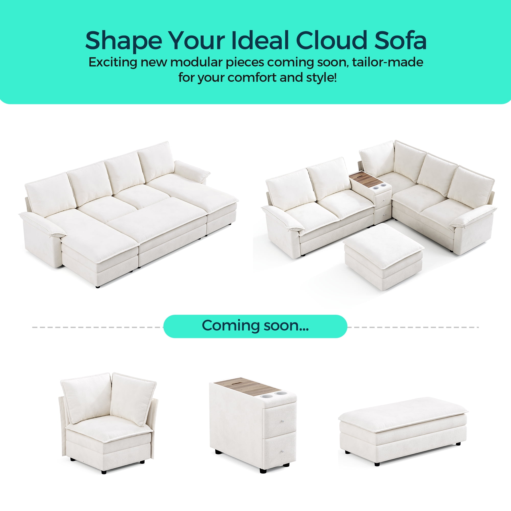 Linsy Home 115" Cloud Sectional Couches for Living Room, U-Shaped Sectional Sofa with Double Chaise, Beige