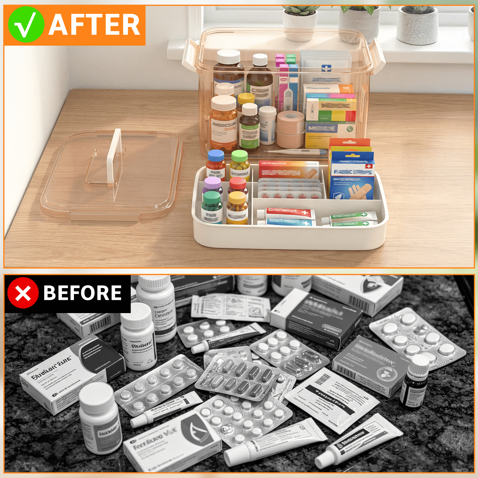 Storvive 2 Pack Medicine Storage Box with Handle, Clear Double-Layer Large Capacity Medical Storage Bins with Lid for Family Home, Travel