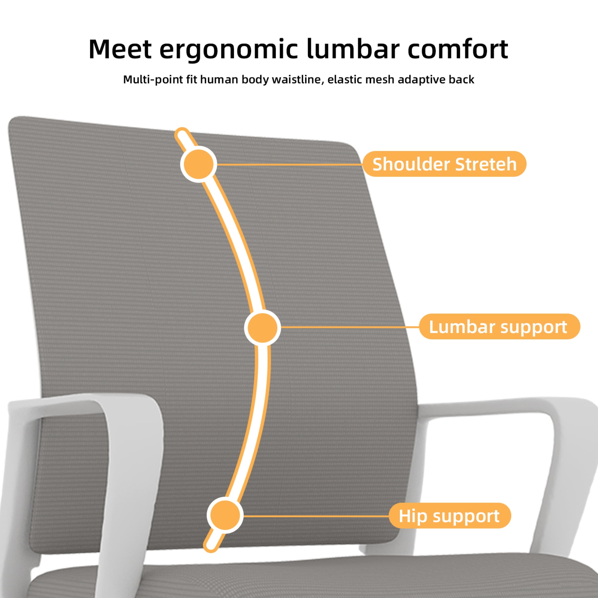 Leumius Ergonomic Mesh Back Office Chair,Home Office Desk Chairs with Back Support,Computer Chair with Arms for Home Office,White+Gray
