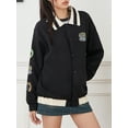 thumbnail image 6 of Women's Vintage Baseball Jackets, Long Sleeve Lapel Embroidery Patch Coat Button Loose Bomber Oversize Outerwear, 6 of 10