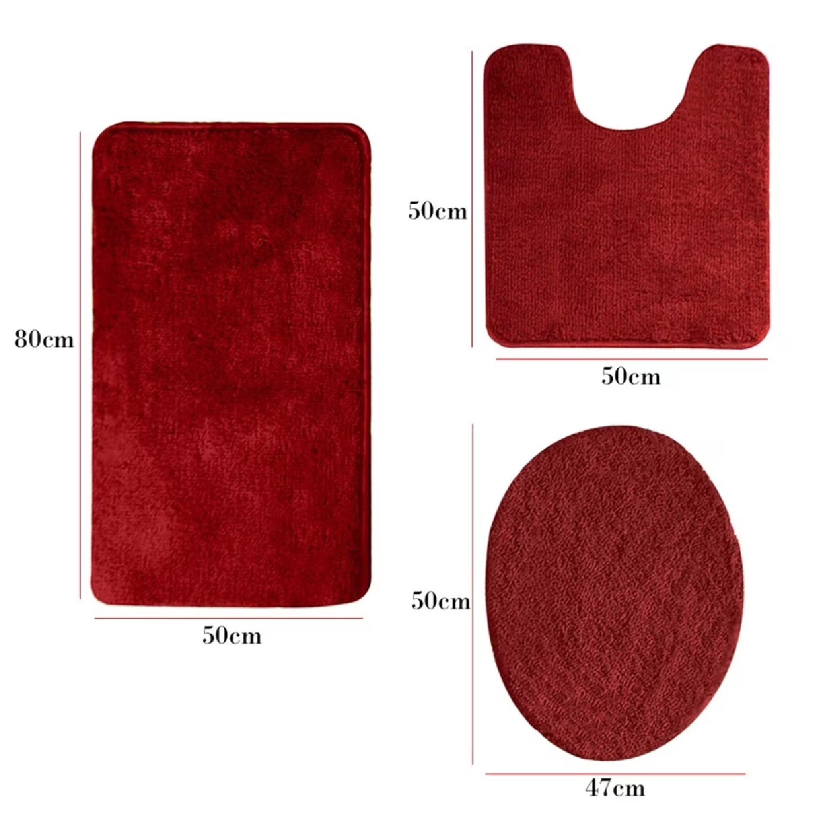 Eurhowing Bath Rug Set 3-Piece, Microfiber Non-Slip Absorbent Bathroom Mat Set, Ultra Soft Bath Mat with U-Shaped Contour Rug & Toilet Lid, Wine