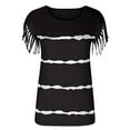 thumbnail image 3 of QLEICOM Women Stripe Tassels Short Sleeve Crewneck T-shirt Blouses Shirts Tops Black S, US Size 4, 3 of 7