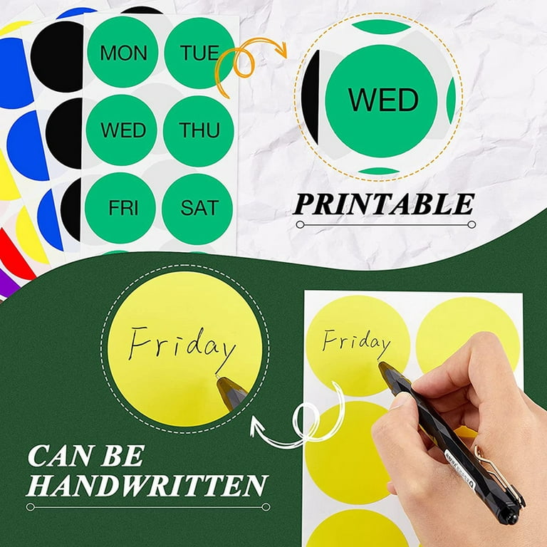7 Days of The Week Labels for Crafts 1 inch Color Coding Week Stickers for  Storage 700Pcs 