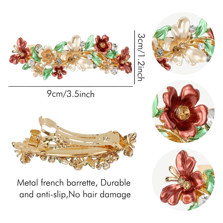 4PCS Vintage Flower Hair Barrettes for Women, Colorful Flora 