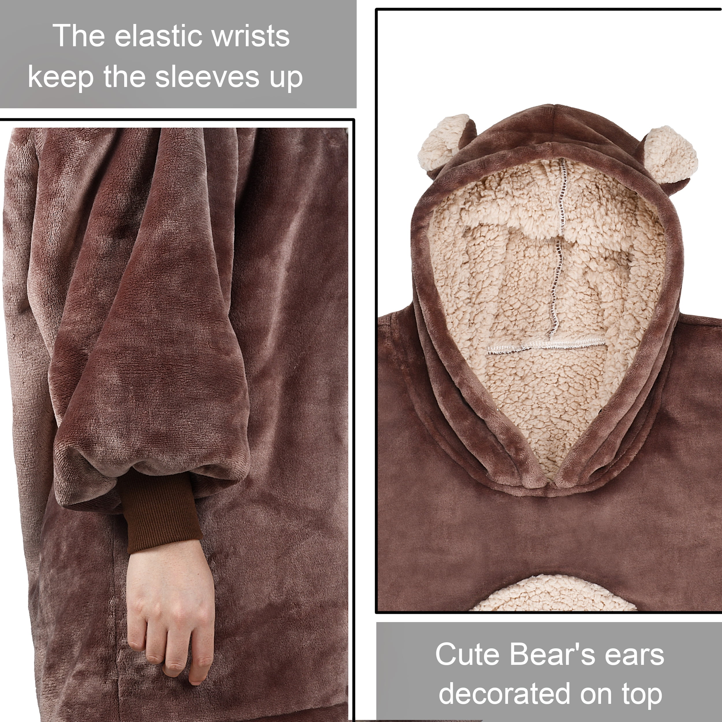 Bear Oversized Sherpa Hoodie Blanket Sweatshirt for Women
