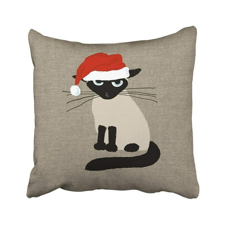 Thai Positioning Pillow - ARTJIA Holiday Siamese Santa Claws Funny Christmas Kitty Cat Pillowcase Throw Pillow Cover 18x18 inches