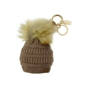 NYFASHION101® Pom Pom Beanie Key Chain Key Ring Handbag Tote Accessory - Taupe