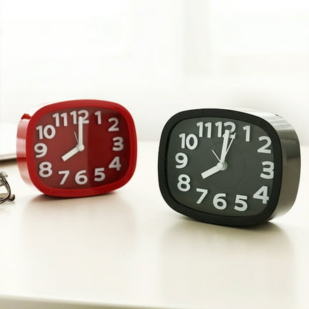 Minkissy 1Pc Black Quartz Alarm Clock Square Desktop Clock Plastic Rim Easy Read Numbers