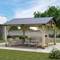 thumbnail image 4 of Howsvn 12FT x 14FT Large Cedar Wood Gazebo, Galvanized Steel Hardtop Roof - Heavy-duty Patio, Deck, Porch Shelter, 4 of 8