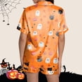 thumbnail image 5 of Orange Family Halloween Pajamas Satin Soft Short Sleeve Button Down Sleepwear Top and Shorts 2 Piece Pjs Lounge Set 2XL, 5 of 7