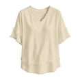 thumbnail image 6 of Linen Shirt for Women,v Neck Short Sleeve 2026 Summer Spring Casual Shirt Summer Basic Blouse Fashion Clothing Outfits Relaxed Fit Clothes Loose V Neck Blouse,Beige,L, 6 of 8