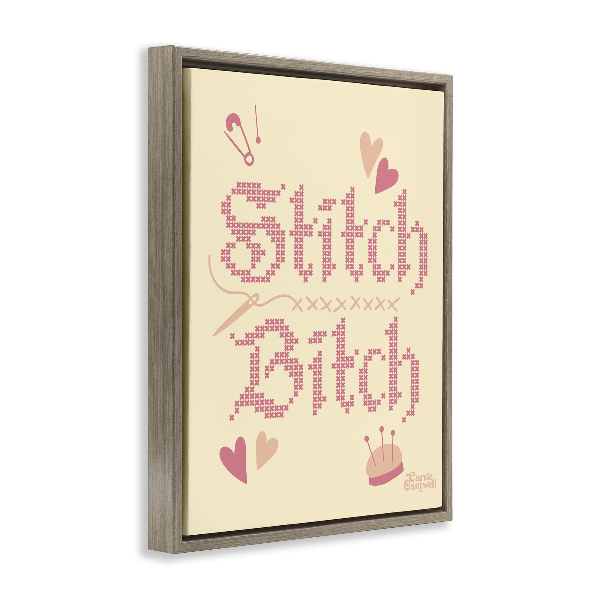 Stitch B*tch Embroidery Craft Brown Framed Floater Canvas Wall Art, design by Carrie Cantwell