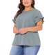 thumbnail image 4 of Blusas de verano para mujer de talla grande Agnes Orinda, con volantes, manga corta, cuello redondo, camisetas casuales, 1X gris azul, 4 of 5