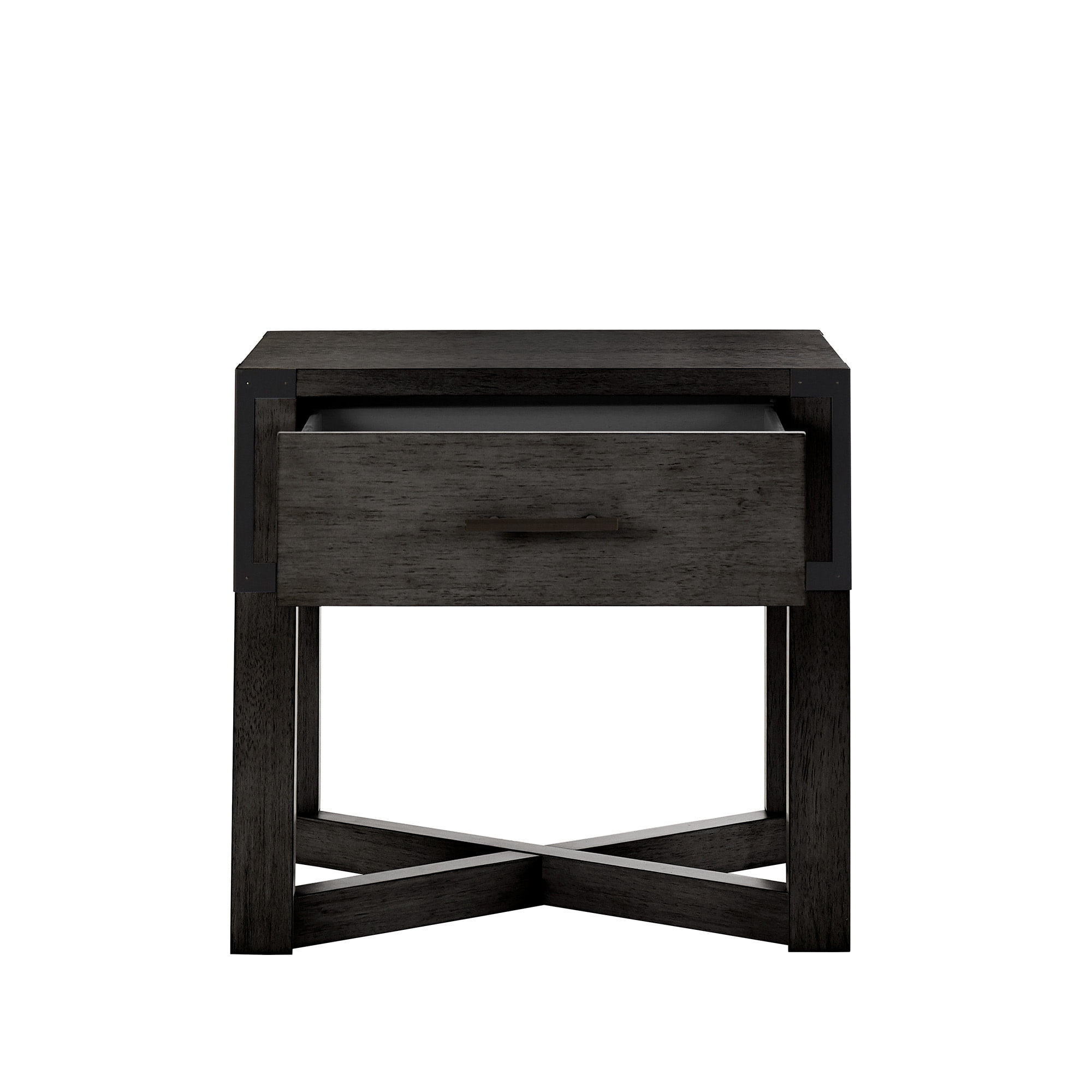 Weston Home Lompoc Wood Finish X-Base End Table with Drawer, Antique Black
