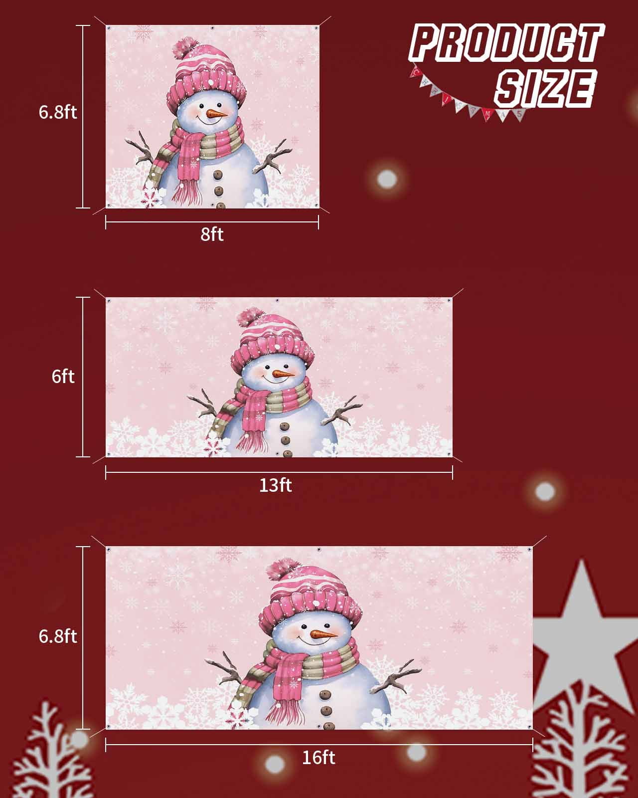 Garage Door Banner Cover 6 x 13 ft, Pink Christmas Snowman with Cap Xmas Tree Snowflake Christmas Garage Door Decorations Holiday Christmas Backdrop Decor for Winter New Year Xmas Party