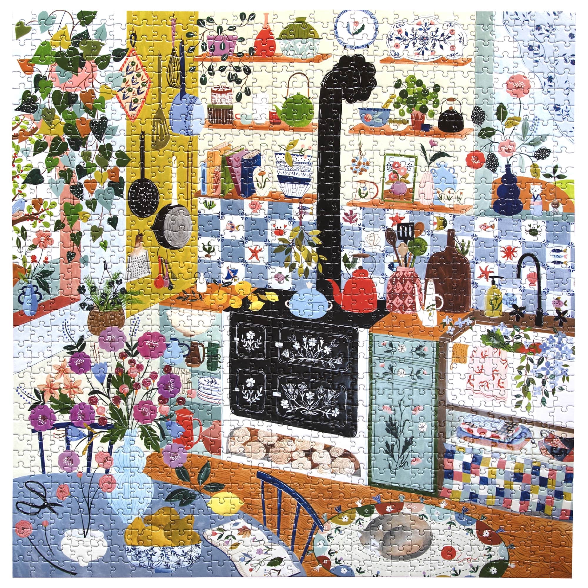 eeBoo Piece & Love: Morning Kitchen - 1000 Piece Puzzle - Adult Square Jigsaw, 23x23", Includes Image Reference Insert, Glossy High-Quality Pieces