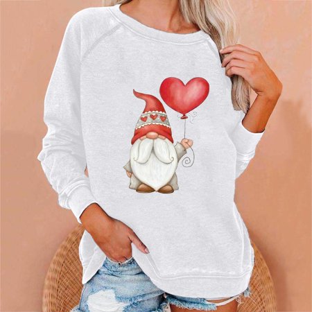 

Juebong Women Valentine s Day Pullover Sweatshirts Heart Letter Print Long Sleeve Crewneck Loose Spring Sweater Tops White shirts for women S