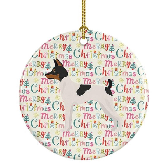 Toy Fox Terrier Merry Christmas Ceramic Ornament 2.8 in x 2.8 in