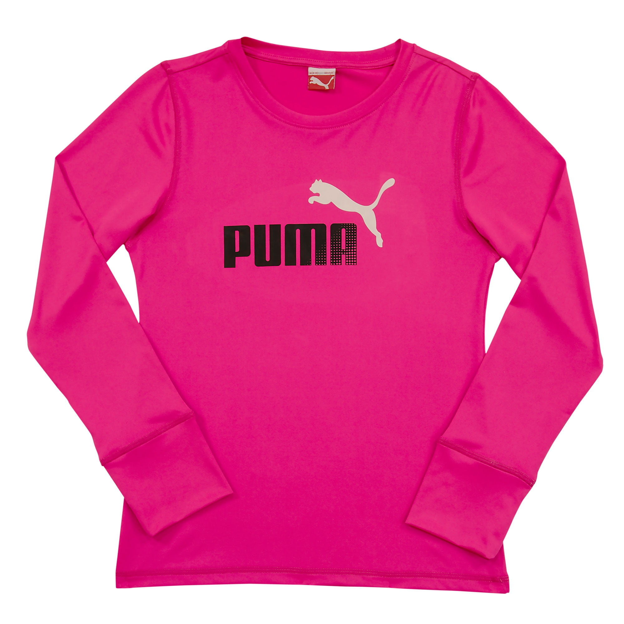 PUMA Girls Long Sleeve T-Shirt Mesh Yoga Tee Hot Pink Xlarge