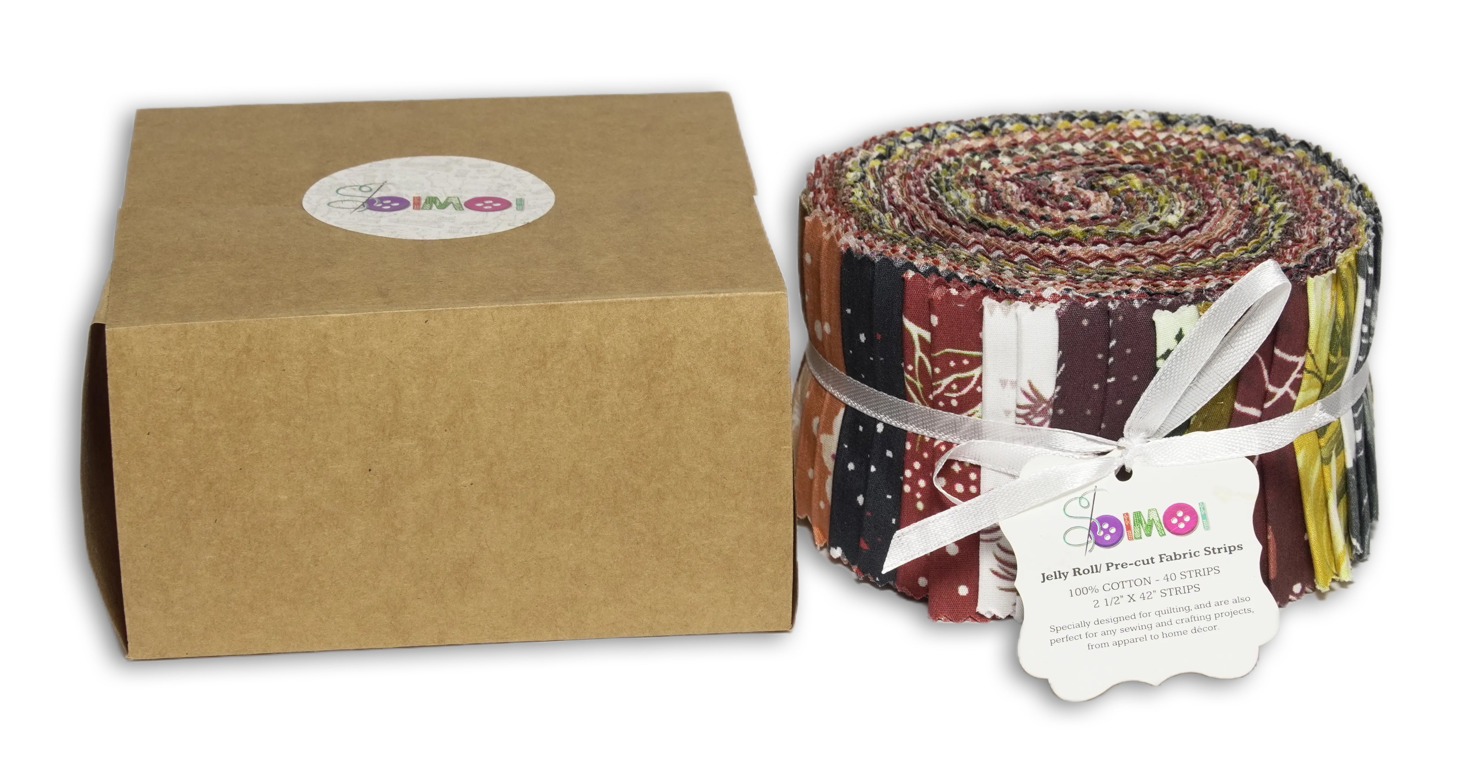 Soimoi 40Pcs Tree Print Precut Fabrics Strips Roll Up 2.5x42inches Cotton Jelly Rolls for Quilting