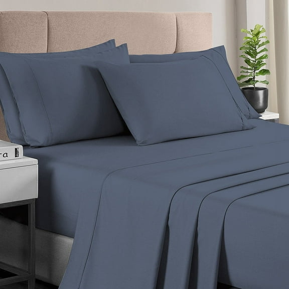 400 Thread Count Dark Blue 6pc Cotton Bed Sheets Queen Size with 4 Pillow Cases, 100% Long Staple Cotton Sateen Weave Hotel Bed Sheets with Deep Pocket Value Pack 6pc (Cotton Bed Sheets Queen)
