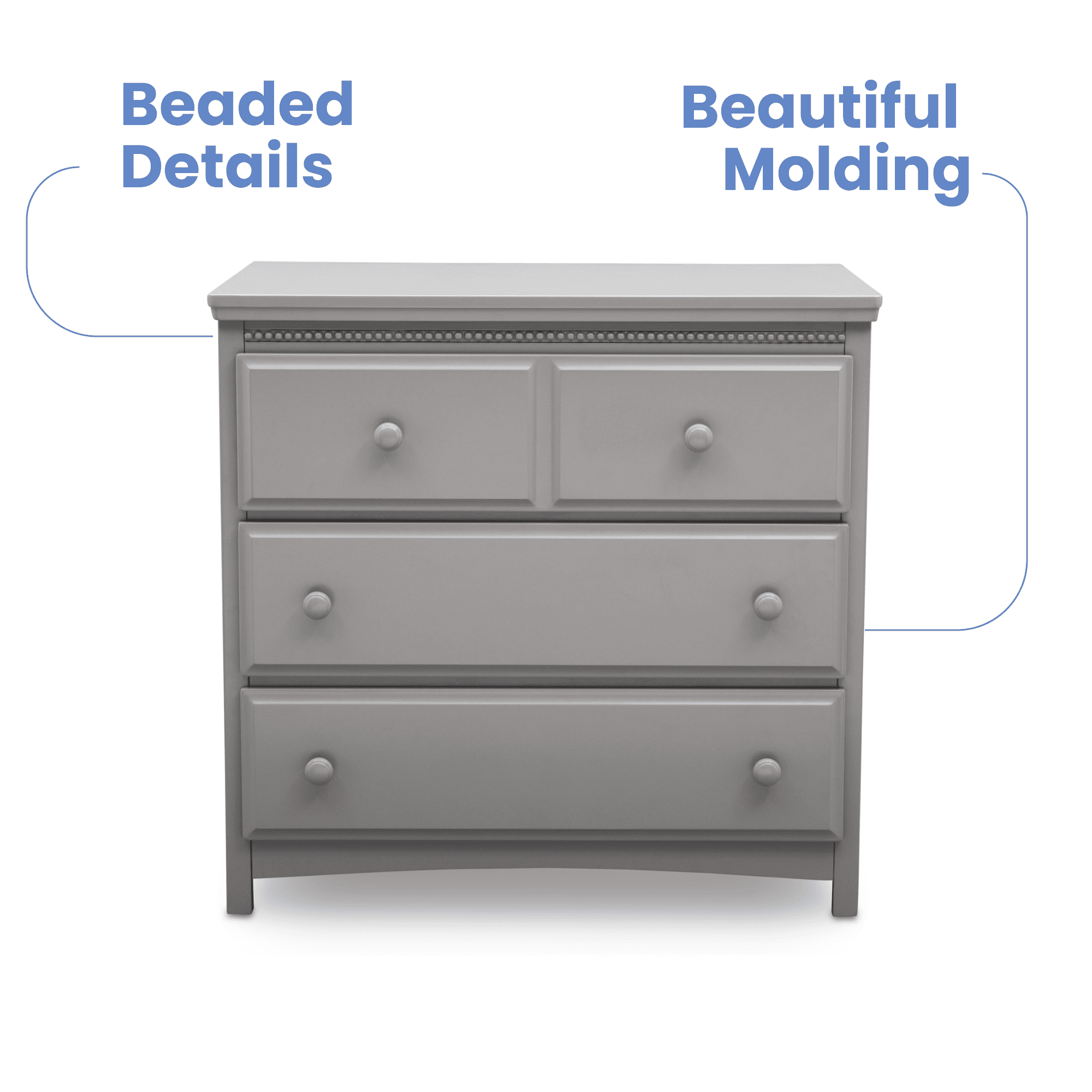 Delta Children Waverly 3 Drawer Dresser with Changing Top and Interlocking Drawers, Grey