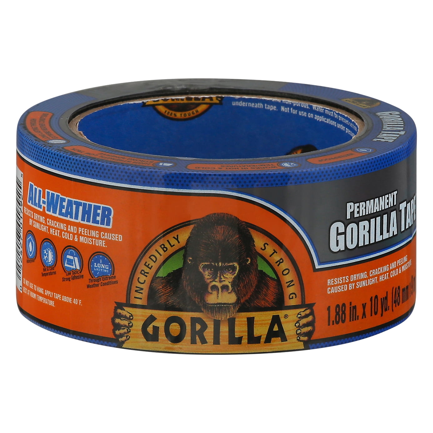 (6 pack) Gorilla Permanent All Weather Black Tape 1.88 in x 10 Yard