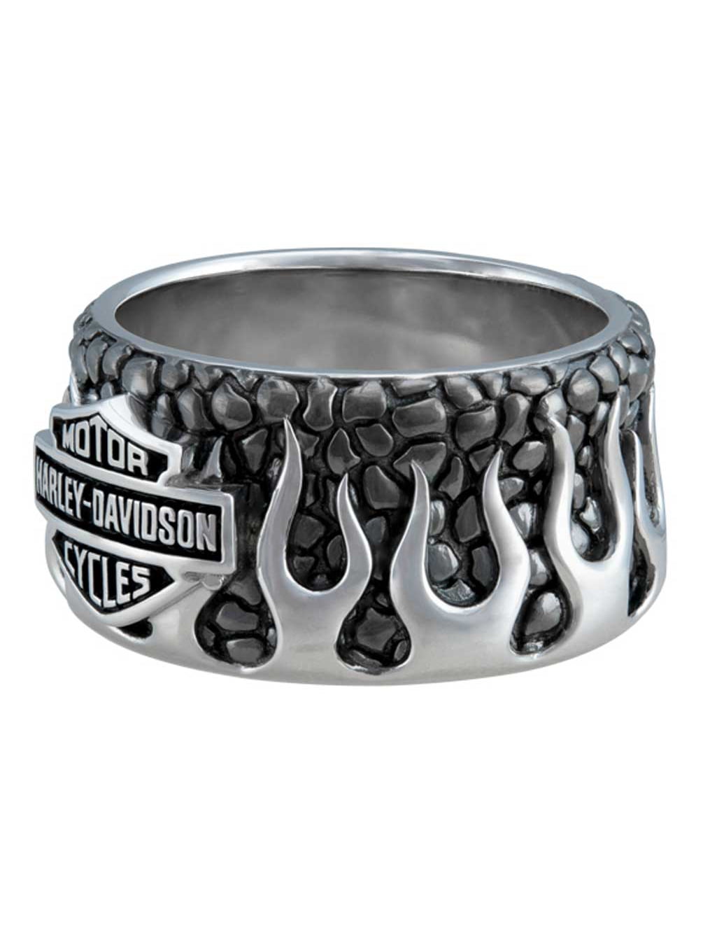 Harley Davidson Bar & Shield Wax リング Harley-Davidson Men's Textured Flames Bar & Shield Stainless