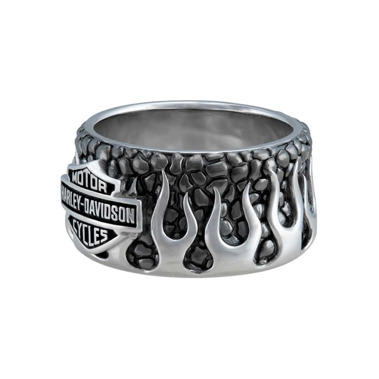 Harley-Davidson Men's Textured Flames Bar & Shield Stainless Steel Harley-Davidson Men's Textured Flames Bar & Shield Stainless Steel