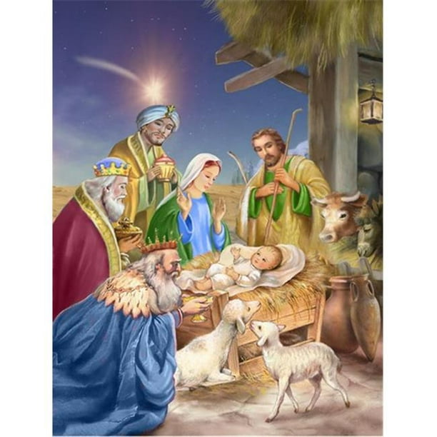 Nativité de Noël avec des Hommes Sages Drapeau Jardin Taille