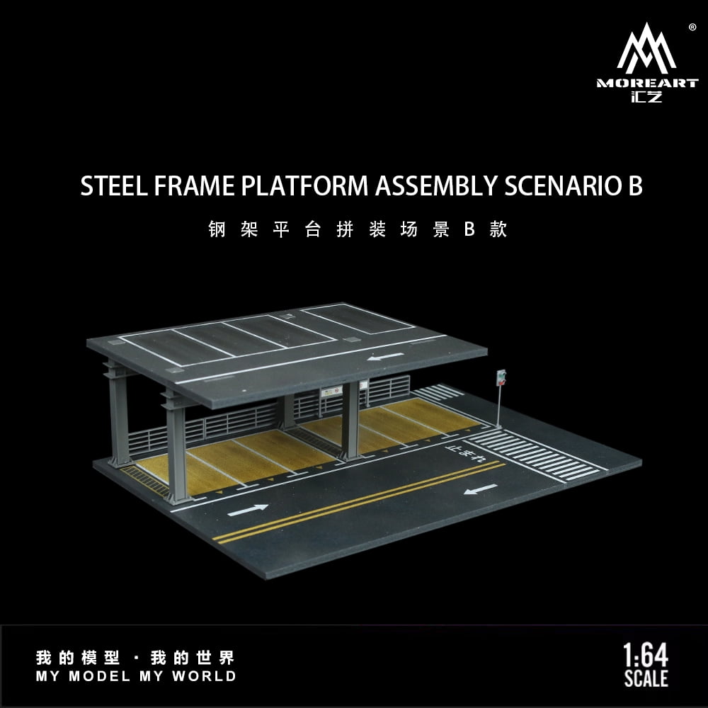 NUEIOVRW Diorama 1:64 Parking Lot Model, LED Lighting Diecast Car Garage Display Model, Car Showroom Scene Building Model Toy Gift, Car Models Display Case