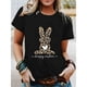 thumbnail image 1 of Camiseta de manga corta con cuello redondo y estampado gráfico de conejito de Pascua con corazón y estampado de leopardo, 1 of 6