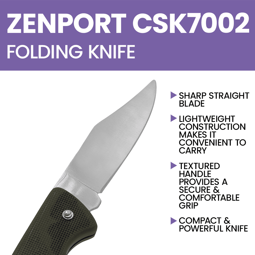 Zenport CSK7002 Folding Pocket Knife, Straight Blade, 4 Inch Blade, Green - 3 Pack