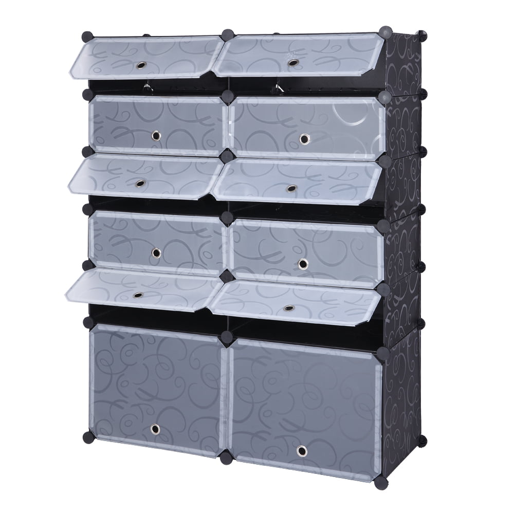 Shoe Rack 12-Cube DIY Plastic Shoe Cabinet Storage Multi Use Modular ClosetShelf 