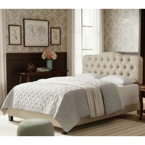 BSHTI Modern Full Size Platform Bed Frame with Upholstered Headboard and wood slats support for Livingroom, Box Spring Required