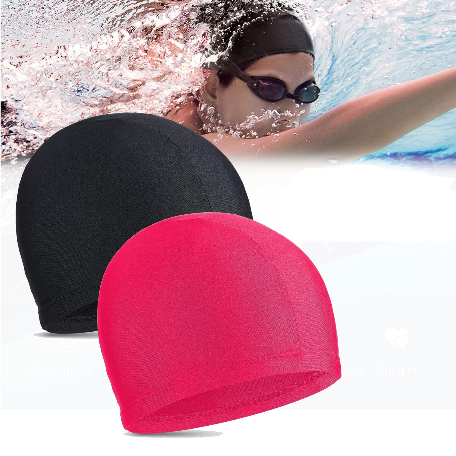 Swimming Cap, 2 Pack Unisex Swim Caps Long Hair Swimming cap Silicone