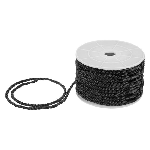Uxcell 22 Yards Soft Twisted Rope Trim, 3mm/0.12" Black Polyester Twisted Silk Rope Cord for DIY Craft